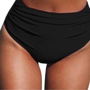Cupshe Black High-Waisted Ruched Bikini Bottom